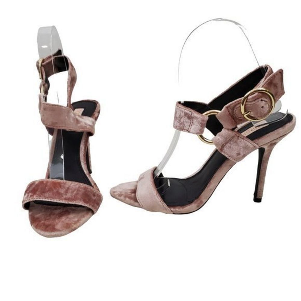Topshop Heels 36 5.5 Barbie Pink Crushedโ Velvet Strappy Ankle Strap Pumps Gold